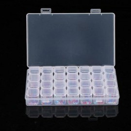 2Pcs Clear Plastic 28-Slot Adjustable Jewelry Storage Box Case Beads Organizer