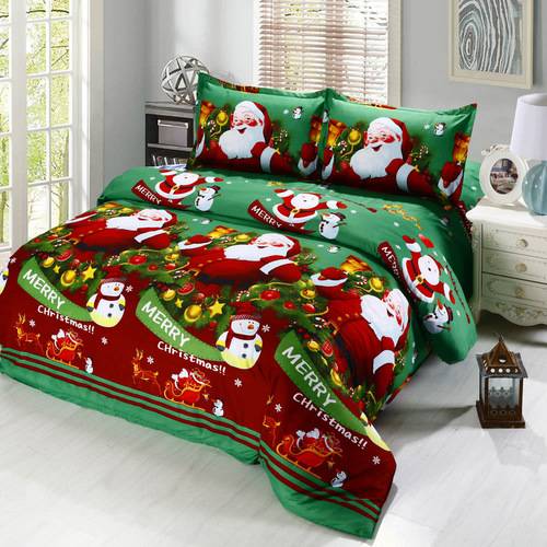 4pcs Cartoon Christmas Bedding Set Duvet Quilt Cover Bed Sheet 2 Pillowcases