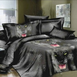 4pcs 3D Printed Bedding Set Bedclothes Black Tiger Duvet