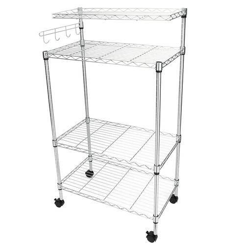 Four-tier Storage Rack Microwave Oven Rack with Swivel Wave Hook Silver