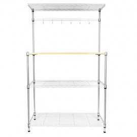 Four-tier Powder Coating Baker's Rack Microwave Oven Rack with MDF Board & 4pcs Wave Rod Silver