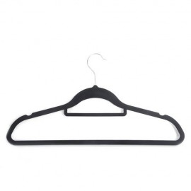 50pcs 45 0.5 24.5 Plastic Flocking Clothes Hangers with Rail Black
