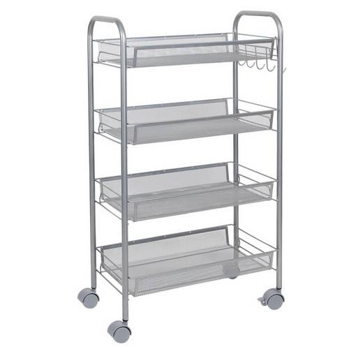 Honeycomb Mesh Style Four Layers Removable Storage Cart Silver