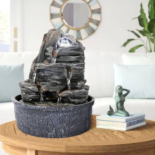 9.8in Indoor Tabletop Fountain Cascading Fountain with Led Light & Crystal Ball