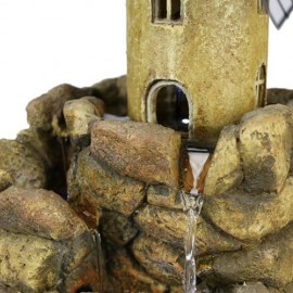 17.7in 3-Tiered Resin Rock&Castle Lighthouse Windmill Tabletop Water Fountain w/ 3 LED Lights