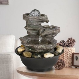 11.4in 3-Tier Tabletop Zen Fountain with Crystal Ball for Indoor Decoration