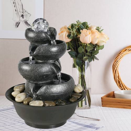 11.4inches 4 Tier Indoor Fountain Zen Meditation Waterfall with Ball LED Light